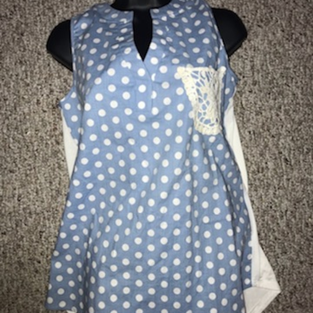 Pink Owl polka dot sleeveless top.
